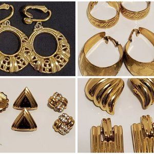 LOT of Vintage Gold Tone Dangle Cut out and Shell gold tone Clip On earrings